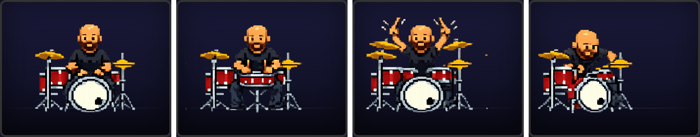 The original's four sprite frames, rendered in place on the stage